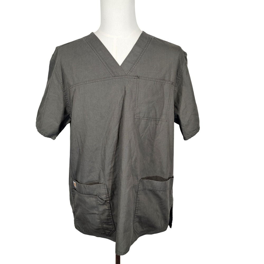 Carhartt Scrub Shirt Mens Large Green Utility Workwear 3 Pocket Medical Uniform